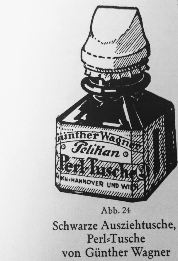 Vintage artist textbook illustration, Pelikan Hannover ink bottle, photo Tamara Jare
