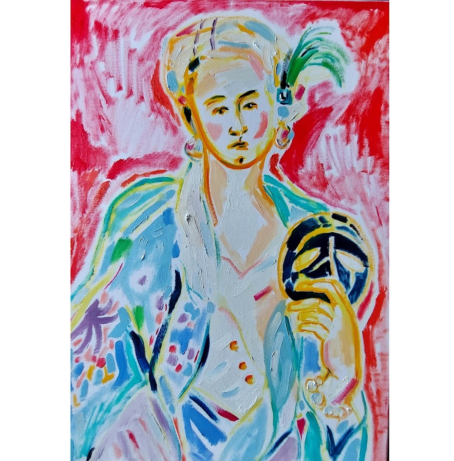 Self Portrait after Rosalba Carriera Portrait of Felicita Sartori in Turkish Costume, oil on canvas, 2023