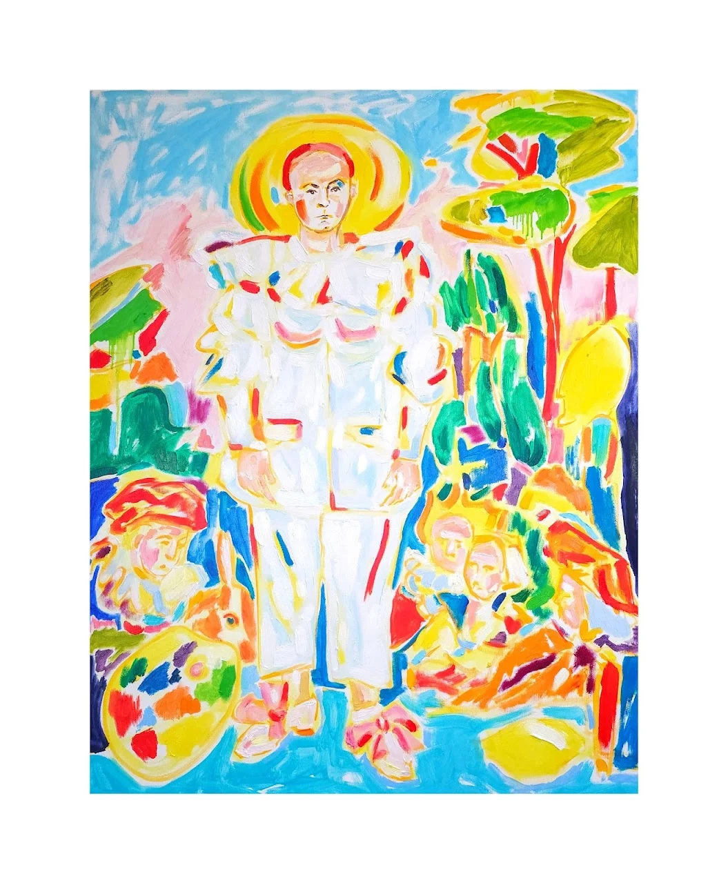 Self Portrait after Pierrot de Watteau, oil on canvas, 2025
